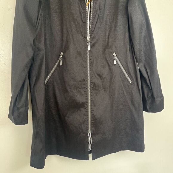 Mycra Pac Short Gabby Raincoat Medium Large Black Striped Embroidered Lining - Picture 3 of 15